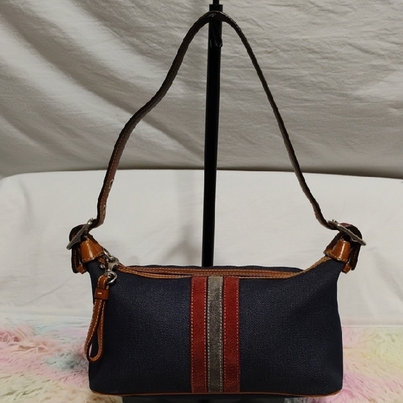 Authentic Coach Denim Stylish Navy & Brown Shoulder Bag - Picture 1 of 12